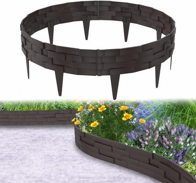 Aufun 10 m gazonrand, steenbaksimulatiestijl, kunststof met 10 elementen á 100 cm, steenbricks-look, design, tuin, perkomranding, flexibele maaikant, bloembegrenzing, flexibel (bruin)