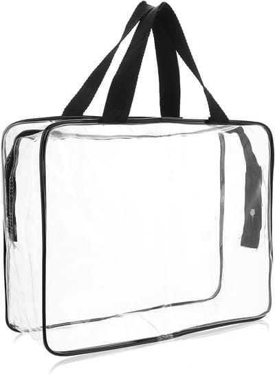 Transparante Tote Bag voor het Stadion - Waterdichte Cosmetica Organizer en Handtas - Ideaal voor Make-up en Toilettas, Zwart en Stijlvol