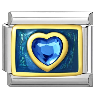 Quiges - Schakel - Bedel - 9mm - charms - Kleurrijk - Blauw - hart - Geschikt voor - armband - Schakelarmband - italy bedels armband