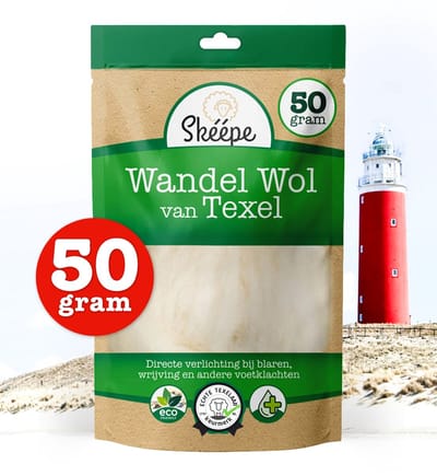 Skéépe Texel - 50 gram - Wandelwol - Wol van Texel - Voorkomt blaarvorming tijdens het wandelen