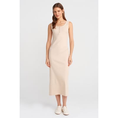 Geribbeld Midi Bodycon Jurk Met Knopen