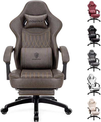 Dowinx Gaming Stoel - Gamestoel - Verstelbaar in Hoogte - Ergonomische Gaming Chair met Voetsteun - Pocketvering - Kunstleer - Bruin