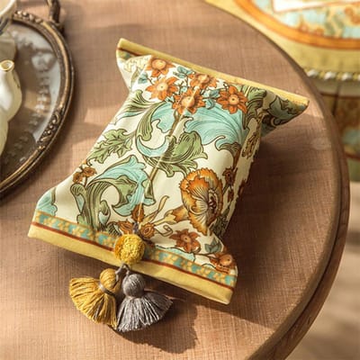 Boîte à Mouchoirs Rétro Housse en Tissu Pompon Style Oriental Est Salon Chambre Voiture, Porte-Mouchoirs Imprimé Créatif Idée Cadeau 18x24cm
