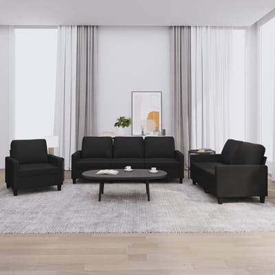 vidaXL - 3-delige - Loungeset - met - kussens - kunstleer - zwart