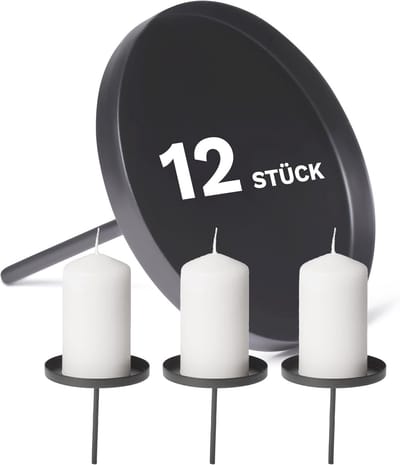 12x kaarsenprikker plat, 8 cm ZWARTE kaarsenhouder voor adventskrans kaarsspeld kerstkrans