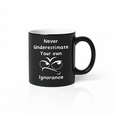 Never Underestimate Your Own Ignorance Black Magic Mug – Grappige Sarcastische Quote Koffiemok 330 ml