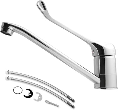 Dailygoods- Wastafelkraan met lange roestvrijstalen/messing handgreep - Uniek ontwerp - Temperatuuraanpassing - Inclusief 2 sets waterleidingen - Schroeven en pakkingen - Duurzaam en corrosiebestendig - Keukenkranen