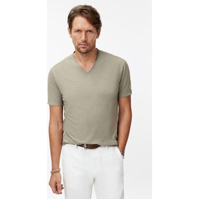 John Varvatos Miles Slub V-neck With Cut Raw Edge Spruce Size: XS | Basic T-Shirts Outlet | Heren | Bruin
