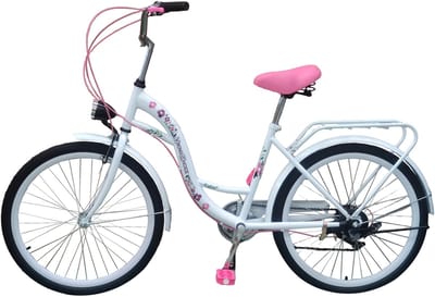 Viking Choice - Kinderfiets - 24 inch - met 6 versnellingen - wit met roze wielen