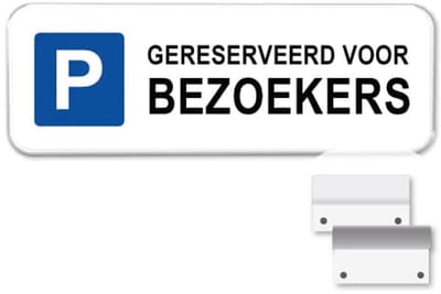 Parkeerbord Gereserveerd voor Bezoekers - Weerbestendig Aluminium - 40x15 cm - Bevestiging: Met muur-/ wandmontage beugels