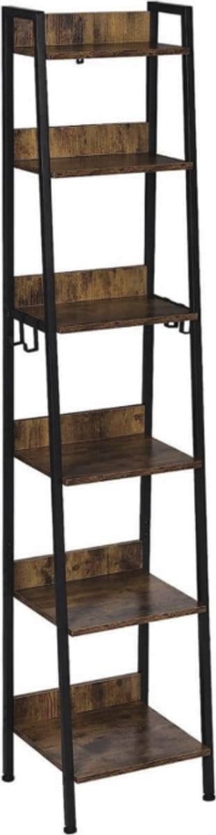 Bolt Edge Industriële Boekenkast - 6 Lagen - Zwart/Bruin - Boekenrek - Hout & Metaal - 41 x 187 x 36 cm