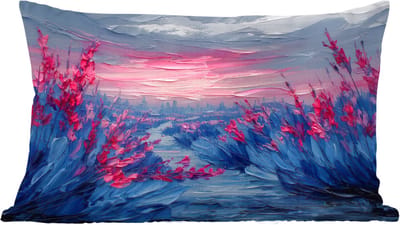 Sierkussens - Kussentjes Woonkamer - 60x40 cm - Schilderij - Zonsondergang - Bloemen - Rivier