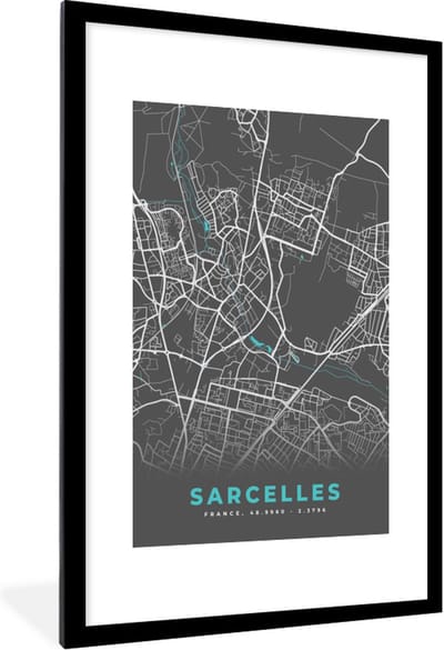 Fotolijst incl. Poster - Sarcelles - Frankrijk - Plattegrond - Kaart - Stadskaart - 80x120 cm - Posterlijst