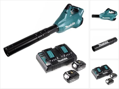 Makita DUB 362 2x18 volt accu bladblazer + 2x 6 Ah accu + Makita DC 18 RD dubbele lader