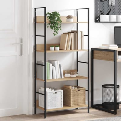 vidaXL - Boekenkast - 4 - schappen - 60x27,6x124,5 - cm - bewerkt - hout - eikenkleur