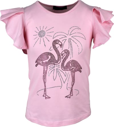 S&C Shirtje Flamingo roze Kids & Kind Meisjes Blauw - Maat: 110/116