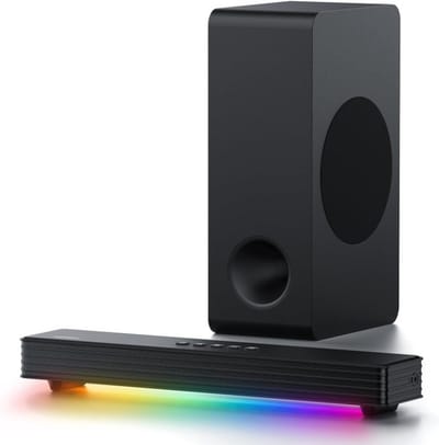 Soundbar - 2-in-1 - Soundbar voor TV - PC - Gaming - met Subwoofer - Afstandsbediening - RGB-verlichting - Audio - Sync - 3.1CH - Luidsprekers - HD-ARC - Optisch - USB-kabel - BT 5.3 - AUX - 40 kHz - 160W - Zwart