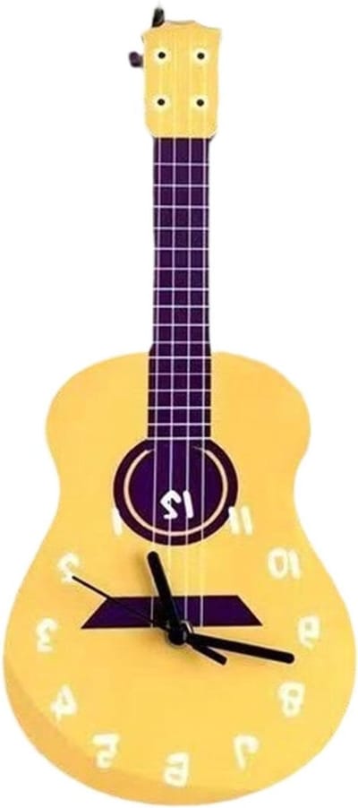 Houten Muziekklok - Muurkunst Klok - Muziek Thema Decoratie - Stil Niet Tikkend - 35 x 15 cm - Meerkleurig