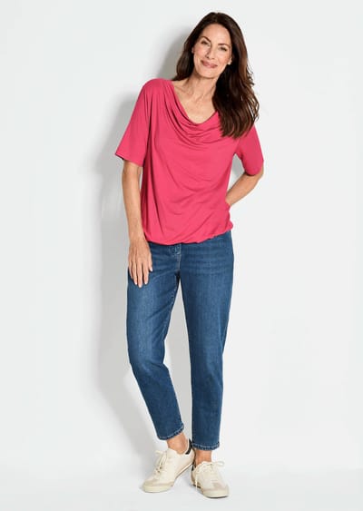 Shirt met watervalhals - koraalrood - Gr. 40 van Goldner Fashion