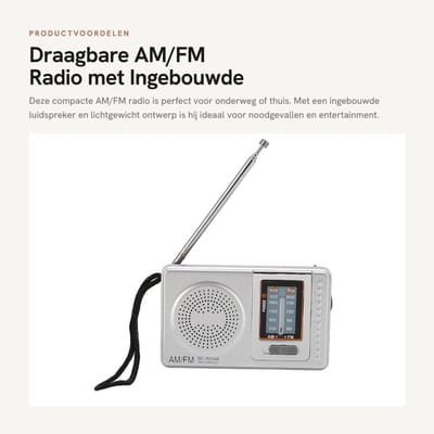 Dailygoods- AM/FM-radio Draagbaar - Ingebouwde Luidspreker - Lichtgewicht - Duurzaam - Ideaal voor Noodgevallen - 9,5 x 6 x 2,2 cm