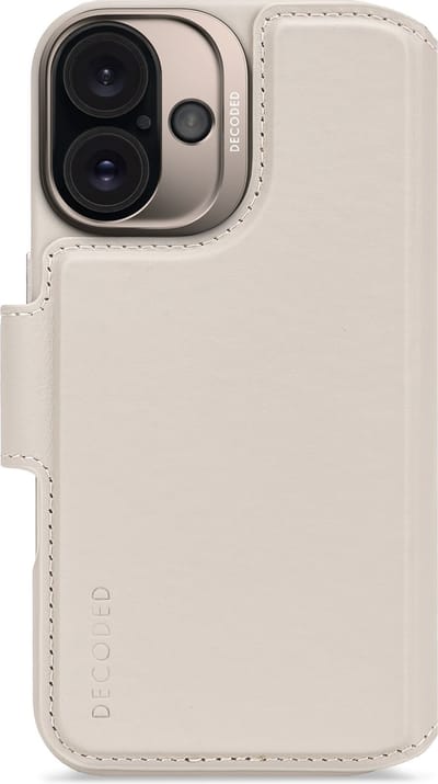 DECODED Leren Detachable Wallet Case Geschikt voor iPhone 16 - 2-in-1 Magnetisch Afneembaar Hoesje met Pasjeshouder - Premium ECCO Leer - Geschikt voor MagSafe - Clay Beige