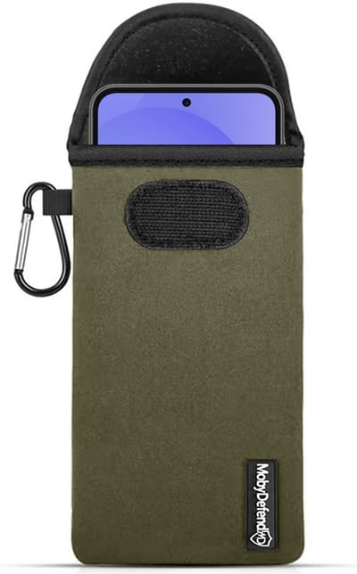 MobyDefend Hoesje - Geschikt voor Samsung Galaxy A36 / Galaxy A56 - Neopreen Pouch Met Karabijnhaak - Insteek - Riemlus - Groen