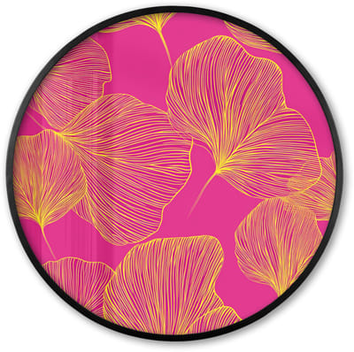 Poster in lijst Rond - Fotolijst 60x60 cm - Posters - Bladeren - Nerven - Grafisch - Roze - Ronde posterlijst zwart - Decoratie - Wanddecoratie woonkamer - Muurdecoratie slaapkamer