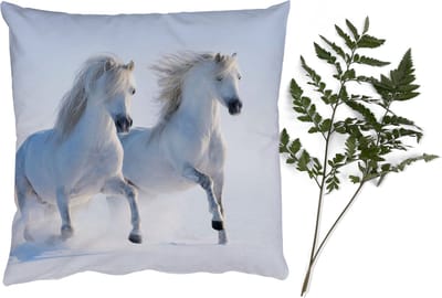 Sierkussens - Kussentjes Woonkamer - 40x40 cm - Winter - Paarden - Sneeuw - Kerstversiering - Kerstdecoratie voor binnen - Woonkamer