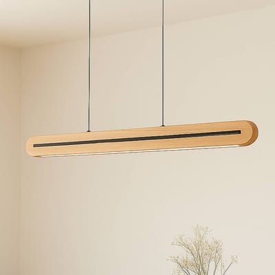 Lucande - Hanglamp- met dimmer - CCT - 1licht - Hout, ijzer - H: 9 cm - licht hout, zwart - Inclusief lichtbron