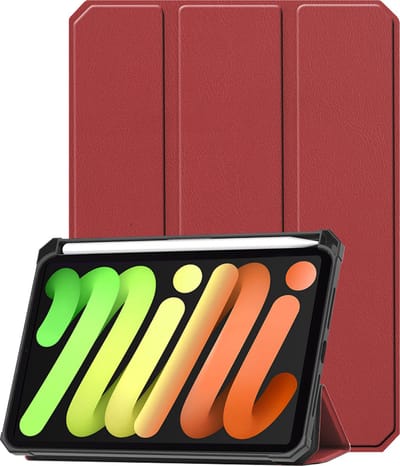 Hoesje - Geschikt voor Apple iPad Mini 7 (2024) - 8.3 inch - 7e Generatie - Dun & Stevig - Trifold Bookcase - Hard Cover Case - Met Uitsparing Geschikt voor Apple Pencil - Hardcover Book - Tablet Hoes - Donkerrood