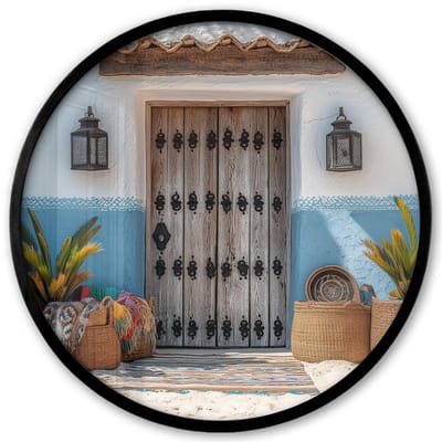 Poster in lijst Rond - Fotolijst 40x40 cm - Posters - Deur - Manden - Planten - Ronde posterlijst zwart - Decoratie - Wanddecoratie woonkamer - Muurdecoratie slaapkamer