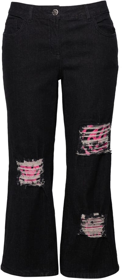 Angel of Style - Dames - Jeans wijde pijpen destroyed effecten smiley - Zwart - Maat 44