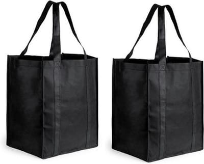Boodschappen tas/shopper BIGGY - 2x - zwart - 38 x 33 x 25 cm - Stevige boodschappentassen/shopper bag
