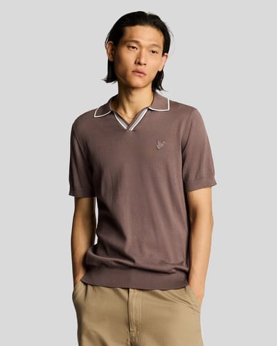 Lyle & Scott gebreide polo met open kraag en punt - pruimtruffel