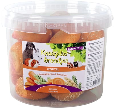 Esve Wortelbroodjes - Knaagsnack voor Konijnen en Knaagdieren - 20 Stuks, Grote Broodjes met Wortelsmaak