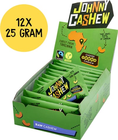 Johnny Cashew – Ongebrand – Cashewnoten – 12 x 25 gram