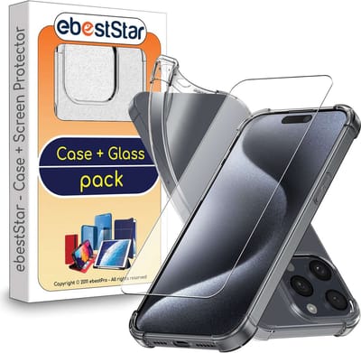 ebestStar - Hoes geschikt voor iPhone 15 Pro Max Apple, Silicone Slim Cover Case, Versterkte Hoeken en Randen hoesje, Transparant + Gehard Glas