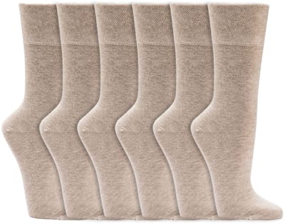 Katoenen sokken | Boord zonder elastiek | Kleur: Beige | Maat: Diverse maten | 6 paar