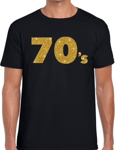70's gouden glitter tekst t-shirt zwart heren - heren shirt 70's S