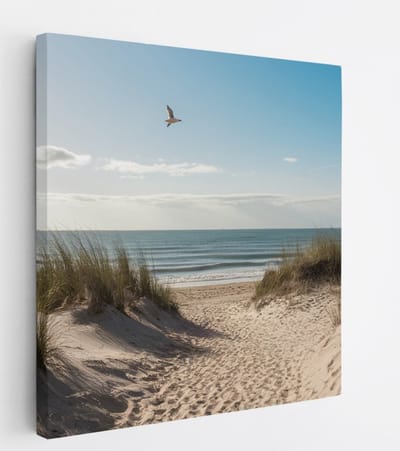 Saammp - Canvas Schilderij - Strand En Zee - Vogel - Pad Vanuit de duinen - 20x20 - Foto op canvas - Wanddecoratie - muurdecoratie Woonkamer - Slaapkamer decoratie - Canvas Print