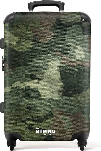 NoBoringSuitcases.com - Grote koffer - Camouflage groen - Patroon - Reiskoffer met 4 wielen - Trolley op wieltjes - Rolkoffer groot - 72 liter - Ruimbagage valies 20kg - Valiezen voor volwassenen