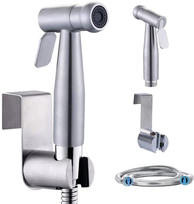 Dailygoods- Handsproeier Roestvrij Staal - Bidet Sproeier - Slang 150 cm - Houder - Waterdrukregeling - Handbediende Sproeier - Bidetsproeier