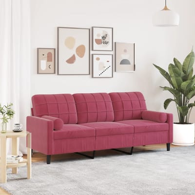 vidaXL - Driezitsbank - met - sierkussens - 180 - cm - stof - wijnrood