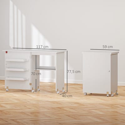 HOMCOM Naaitafel - Spaanplaat - 117x40x77,5cm - Wit
