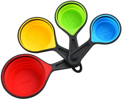 Opvouwbare siliconen maatbekers - 60 ml/80 ml/125 ml/250 ml - Set van 4 keukenmeetinstrumenten (4 kleuren)