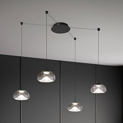 Fabas Luce LED hanglamp Brena, 4-lamps, helder, glas, CCT, dimbaar