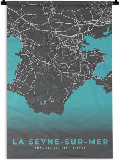 Wandkleed - Wanddoek - Plattegrond - La Seyne-sur-mer - Frankrijk - Kaart - Stadskaart - 120x180 cm - Wandtapijt