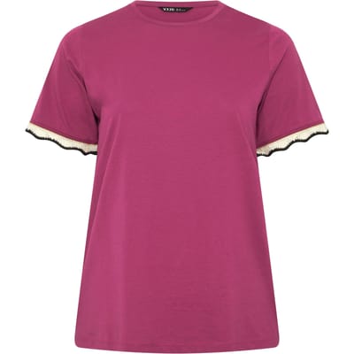 Yours Donkerroze Metallic Tshirt Met Gehaakte Rand Size 42