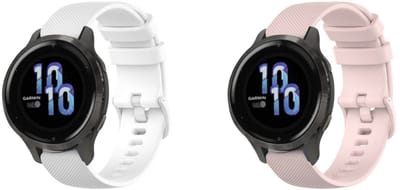 Strap-it Bundel van 2 Siliconen banden - Roze & Wit - Geschikt voor Garmin VIvoactive 4s / Vivomove 3s / Venu 2s - Horlogeband / Polsband / Armband / Sportarmband - Siliconen armband
