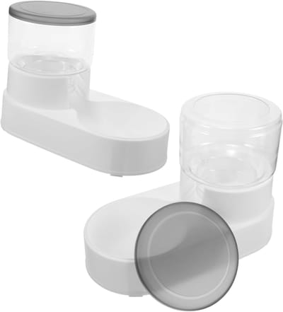 Dubbele Voerdispenser - Automatische Voerbak - Huisdieren Voeden - Grote Capaciteit - 33 cm Lengte - Lichtgrijs